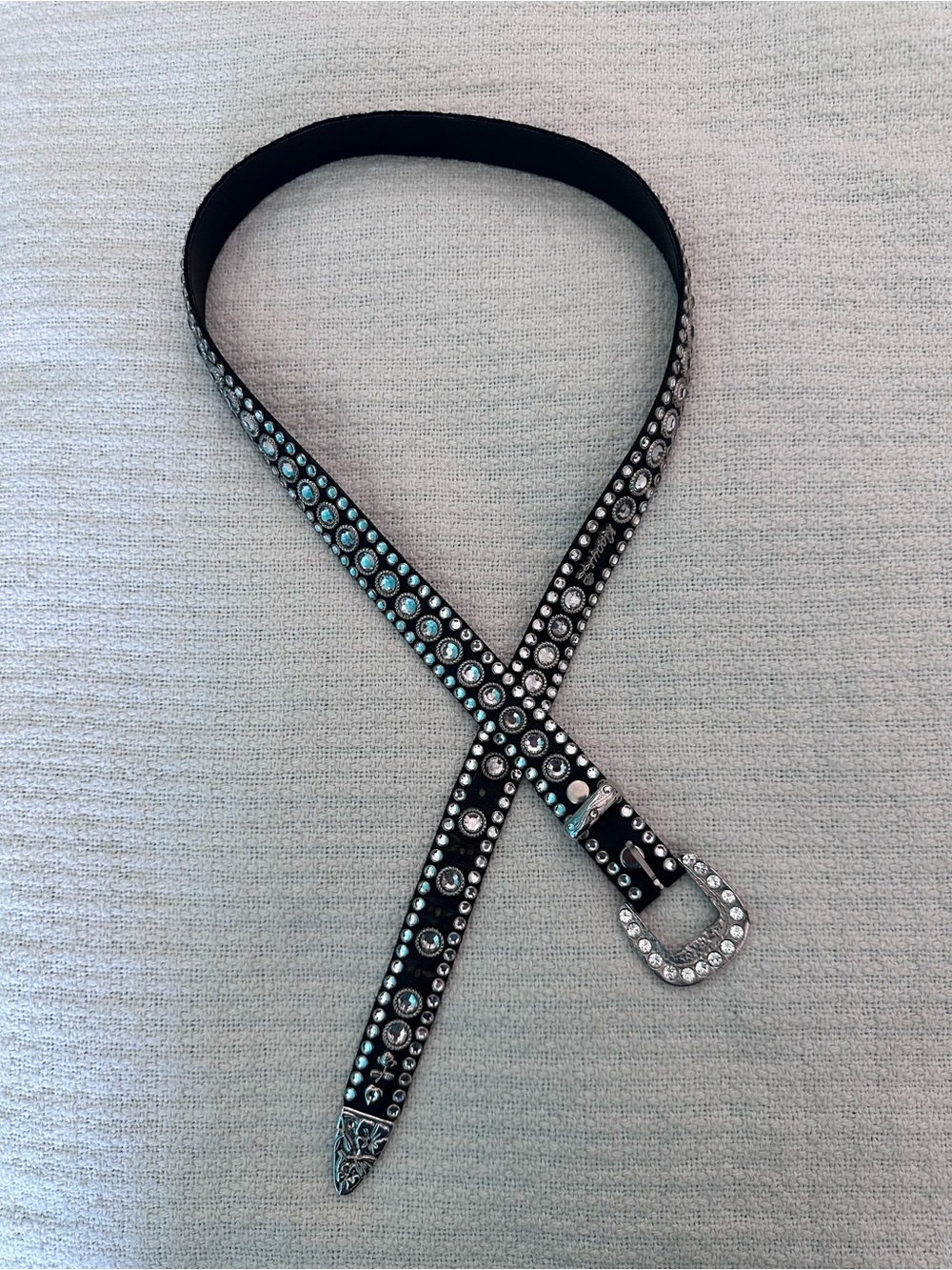 Kippy’s Crystal Rhinestone Western Leather Belt Black Silver Size 36 - Picture 8 of 8